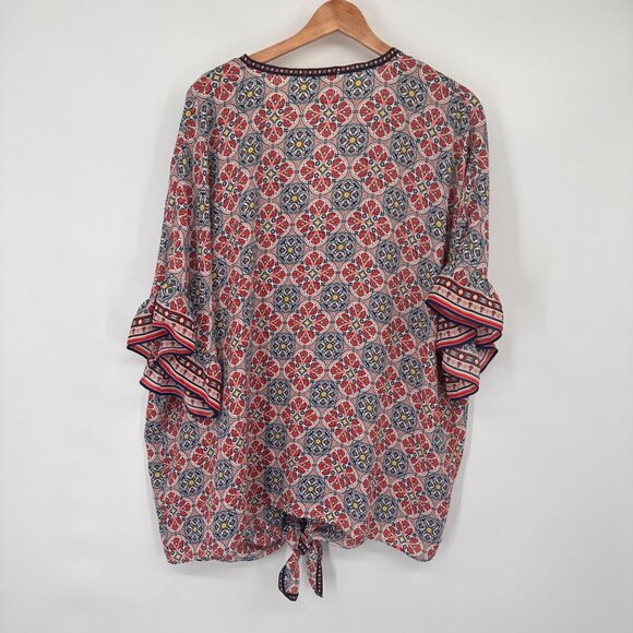 Max Studio Womens Multicolor Floral top blouse size 2X Tie Front - Picture 10 of 14